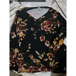 LONGYUAN Women 2XL Floral Blouse V Neck Long Sleeve Boho Stretch Top